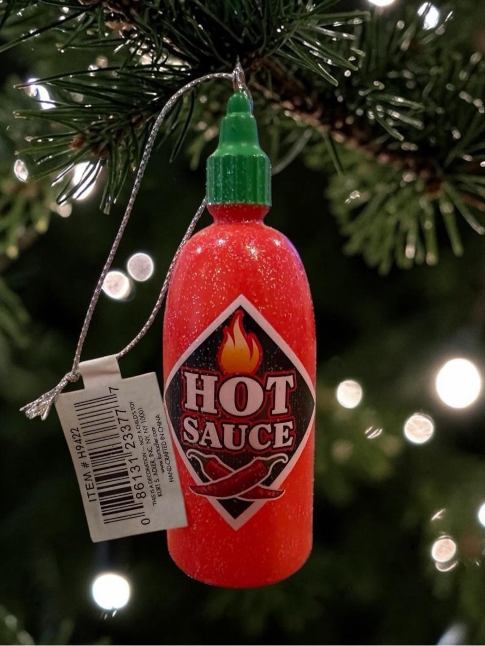 Kurt Adler Red Hot Sauce Ornament with Green Cap
